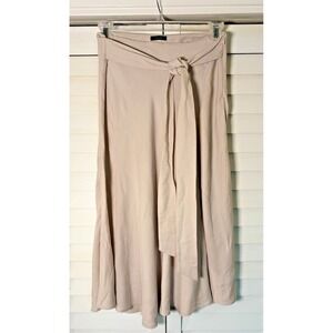 Massimo Dutti Women's Beige Wrap Belted Midi Skirt Designer Luxe | Size Large
